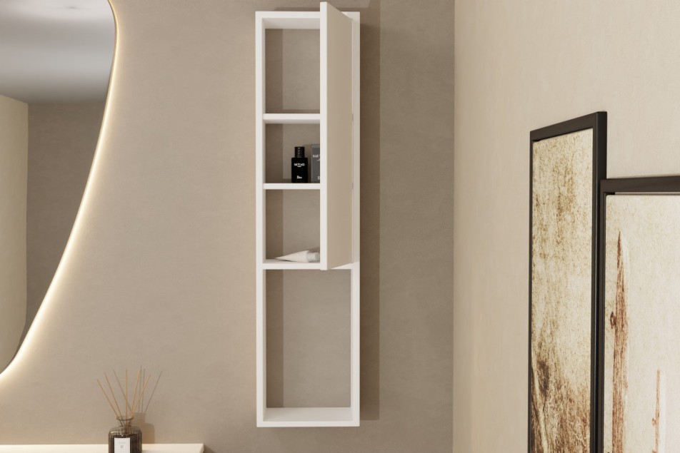 KRION® solid surface wall column 1 door 3 shelves front view open door
