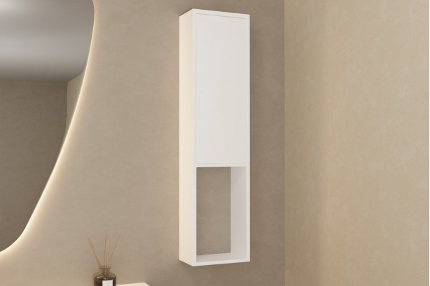 KRION® solid surface wall column 1 door 3 shelves side view
