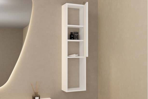 KRION® solid surface wall column 1 door 3 shelves side view open door