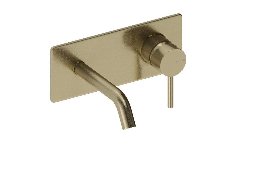 LOOP Brushed Gold single-lever tap on wall-mounted plate