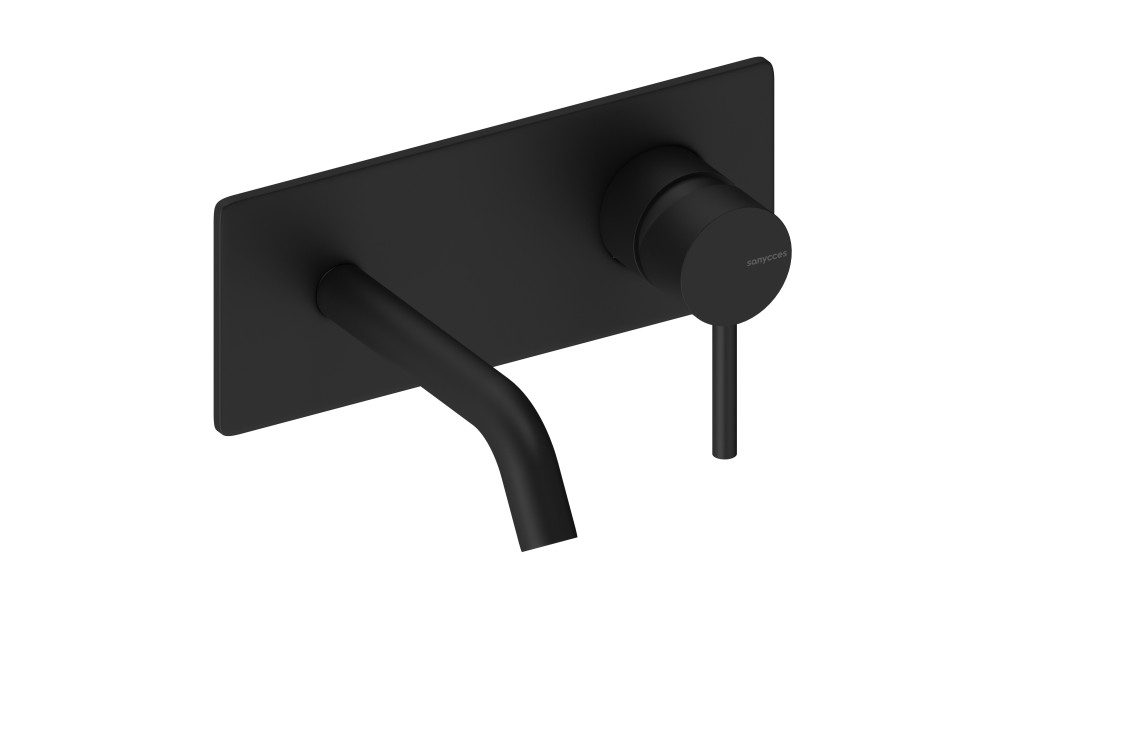 LOOP Matte Black single-lever tap on wall-mounted plate