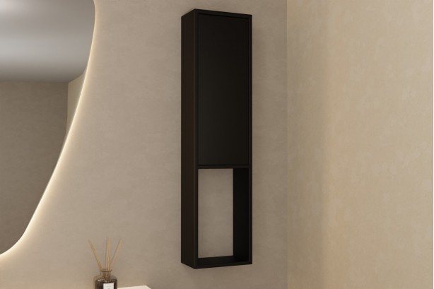 Black solid surface wall column KRION® 1 door 3 shelves side view
