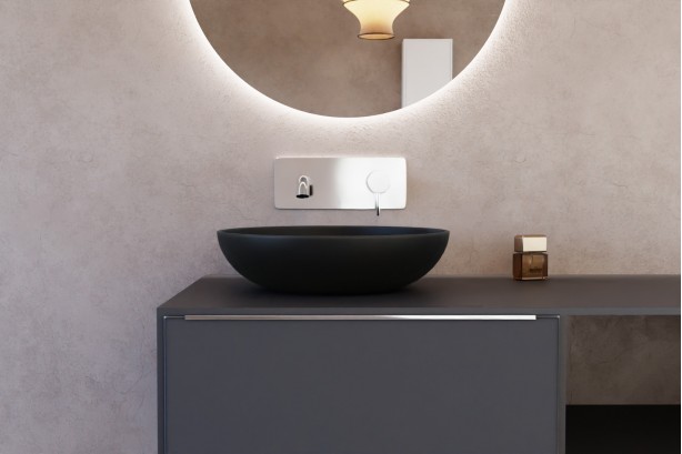 IZENA Black solid surface basin, front view