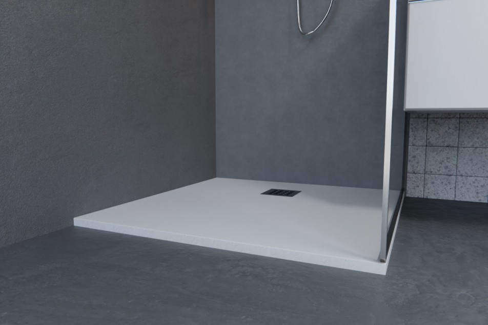 NOHO White Mineralsolid® shower tray side view 800x800mm
