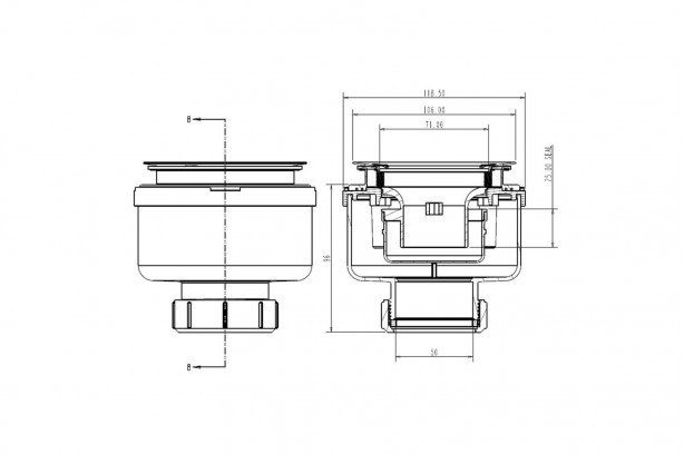 Trap for NOHO/YAKU/KUBA vertical shower tray 60 mm screw-on diagram