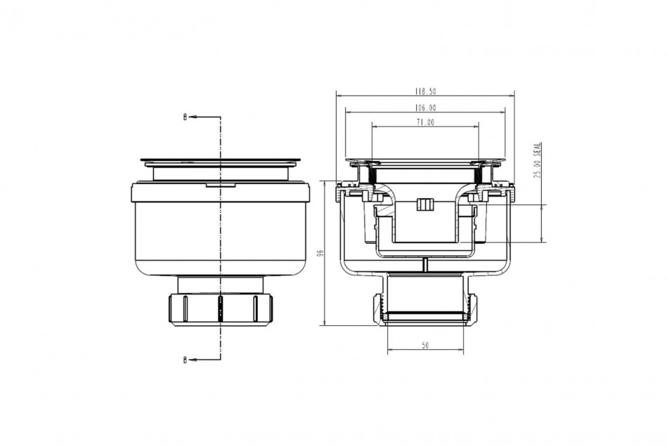 Trap for NOHO/YAKU/KUBA vertical shower tray 60 mm screw-on diagram