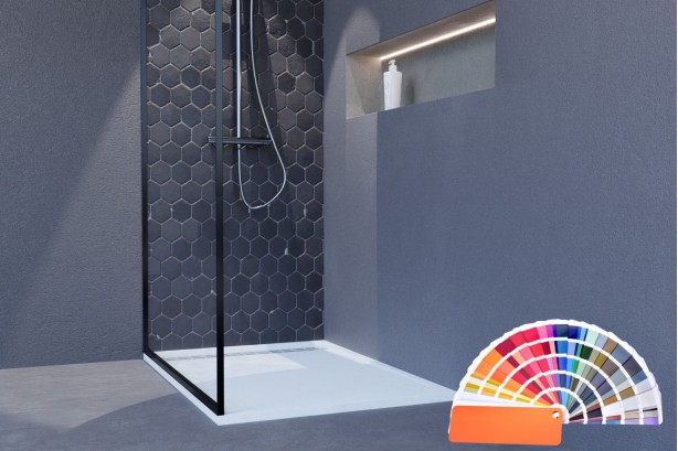 YAKU Mineralsolid® side view shower tray 1000x700mm, choice of RAL to measure