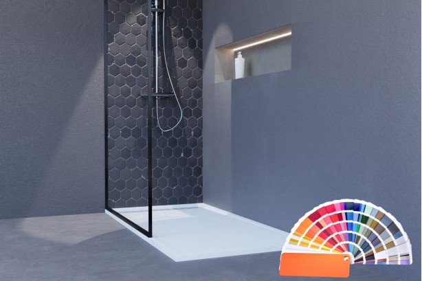 YAKU Mineralsolid® side view shower tray 1400x700mm, choice of RAL to measure