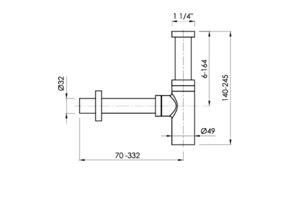 Siphon rond noir mat Sanycces vue technique