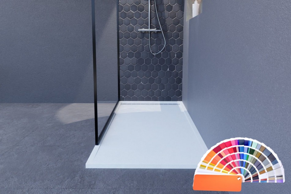 YAKU Mineralsolid® front view shower tray 1800x700mm, choice of RAL to measure