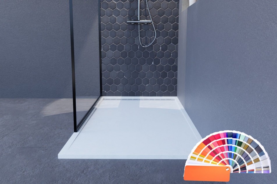 YAKU Mineralsolid® front view shower tray 1600x800mm, choice of RAL to measure