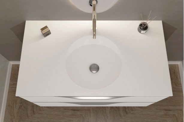 Meuble simple vasque MOOREA en Krion® coloris Blanc Polaire vue de dessus