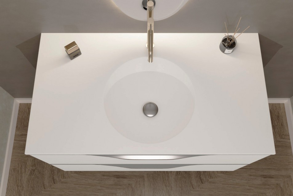 MOOREA single washbasin unit in Krion® Polar White top view