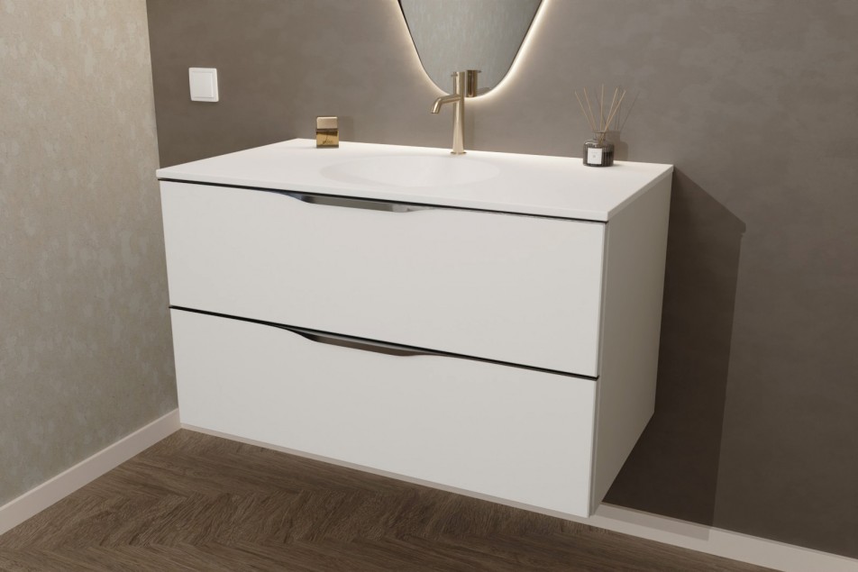 MOOREA single washbasin unit in Krion® Polar White side view