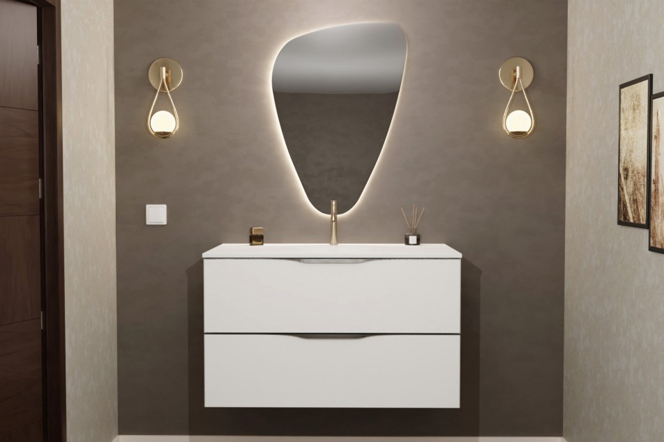 MOOREA single washbasin unit in Krion® Polar White front view