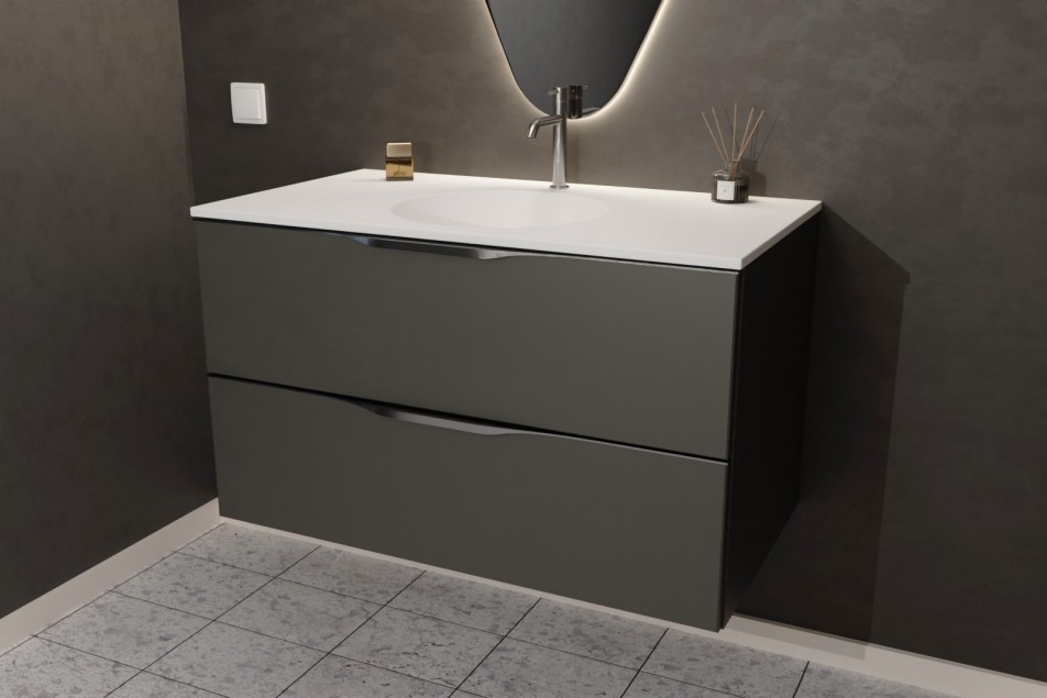 MOOREA single washbasin unit in Krion® Graphite finish, side view