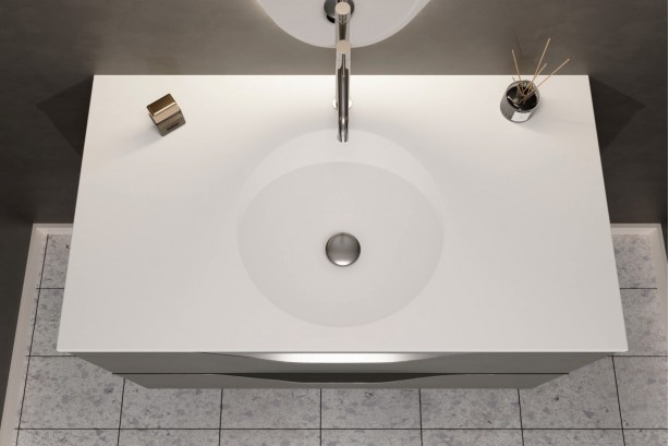 MOOREA single washbasin unit in Krion® Graphite finish, top view