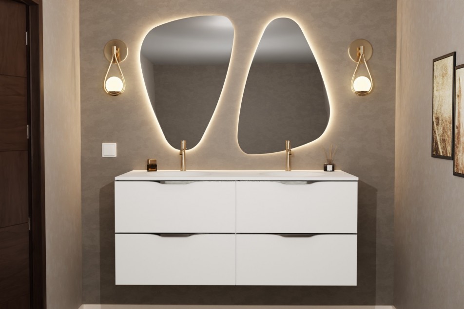 MOOREA double washbasin unit in Krion® Polar White front view