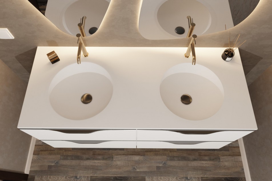 Meuble double vasques MOOREA en Krion® coloris Blanc polaire vue de dessus