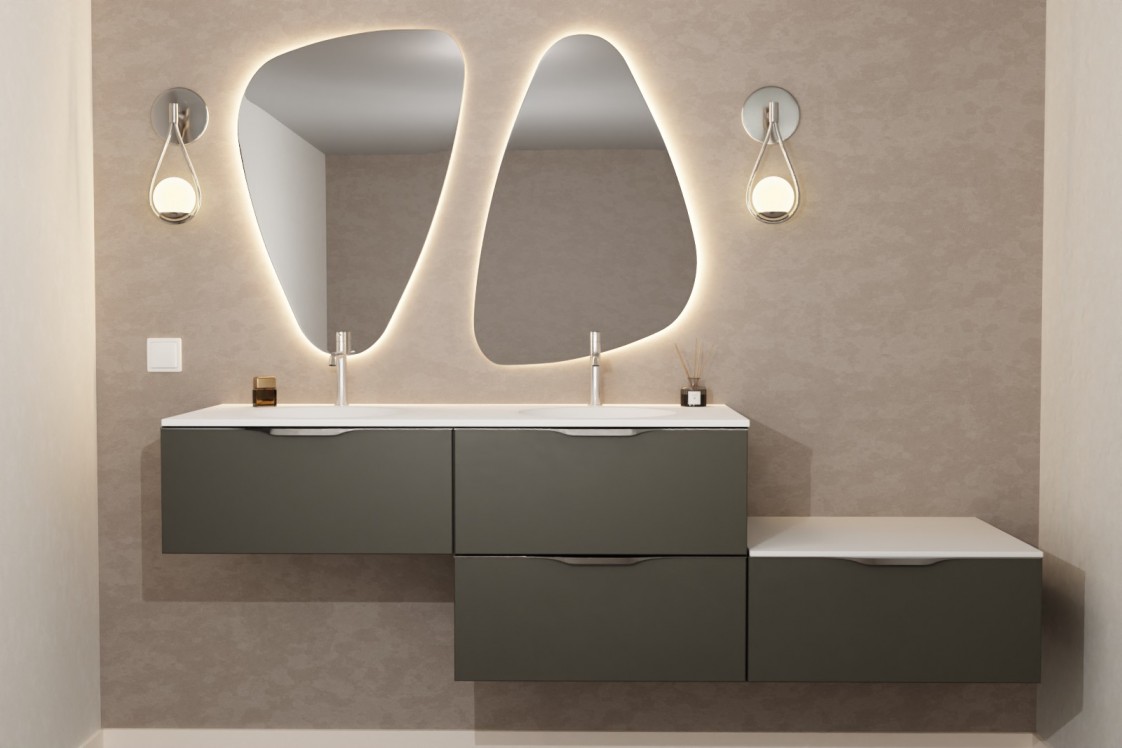 Graphite 1800 MOOREA Krion® double washbasin unit front view