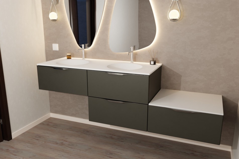 Graphite 1800 MOOREA Krion® double washbasin unit side view