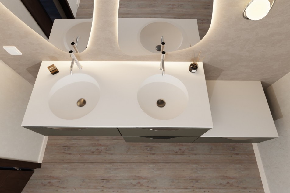 Graphite 1800 MOOREA Krion® double washbasin unit top view