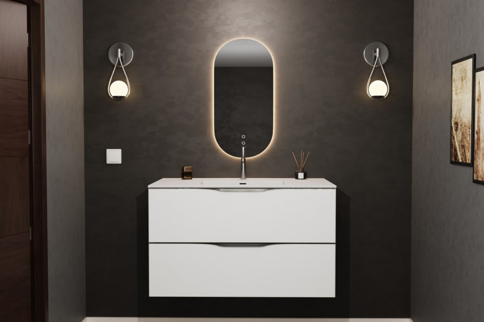 CHANCEL single washbasin unit in Krion® Polar White front view
