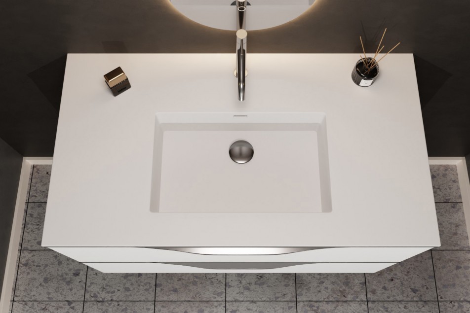 CHANCEL single washbasin in Krion® Polar White top view