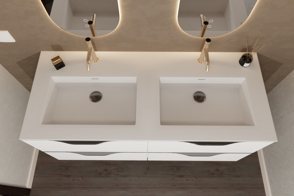 Polar white 1200 CHANCEL Krion® double washbasin unit top view