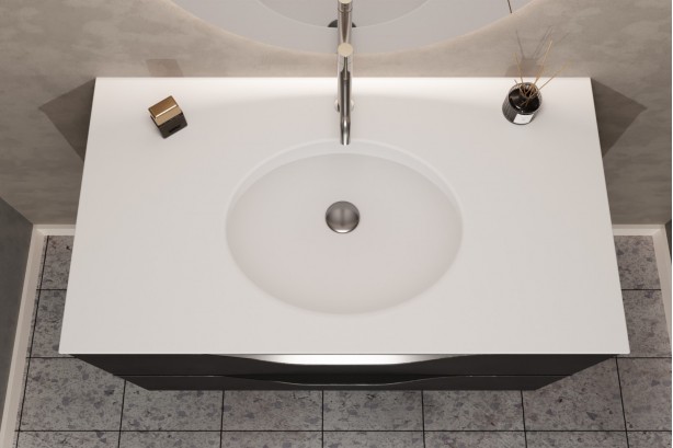TAHAA single washbasin built-in unit in Krion® colour black top view