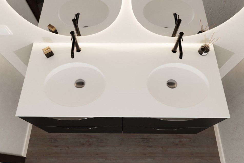 Meuble double vasques TAHAA en Krion® coloris noir vue de dessus