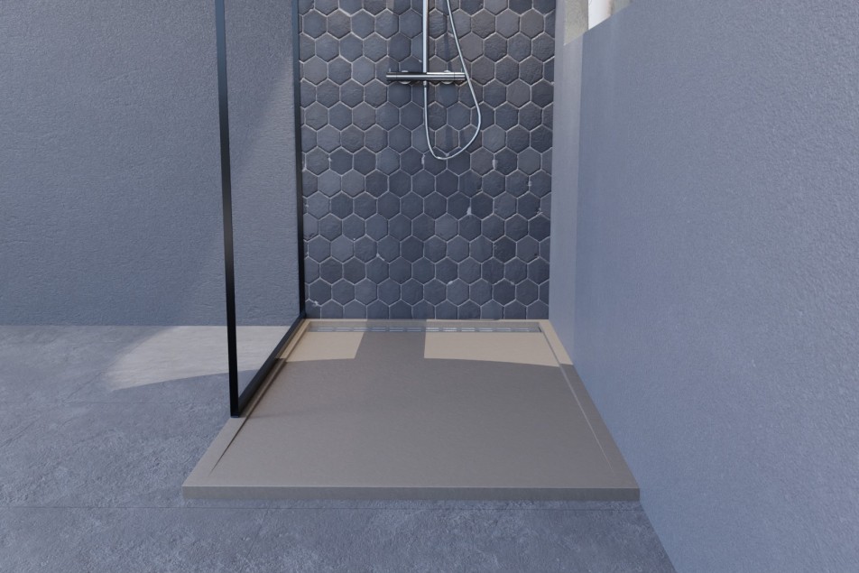 YAKU sand Mineralsolid® shower tray front view 1400x800mm