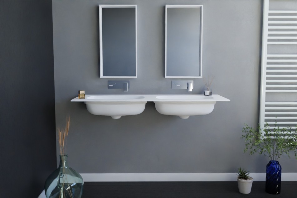 CORIAN® BRUNEC double washbasin front view