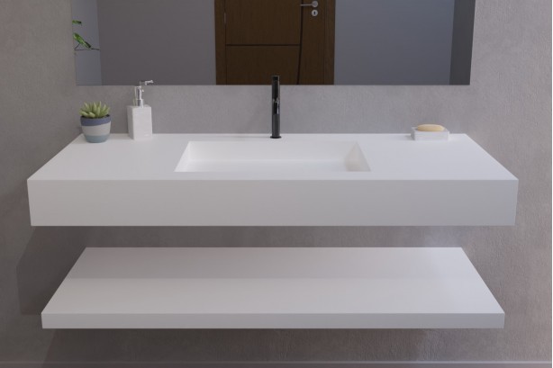 GIBRALTAR white Corian® vanity unit suspended side view