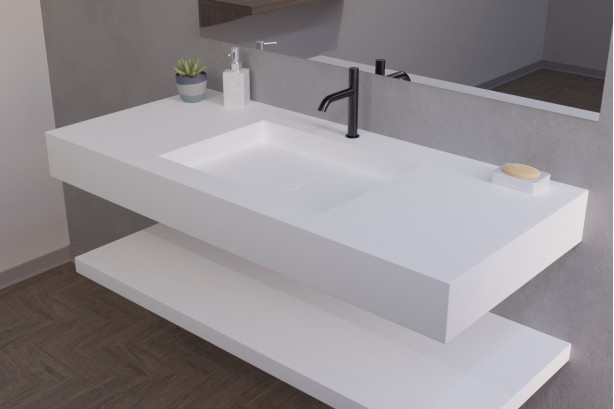 GIBRALTAR white Corian® vanity unit suspended side view