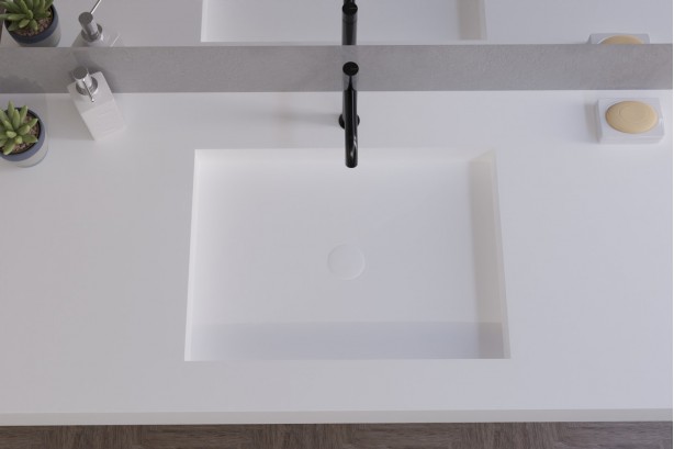 GIBRALTAR white Corian® vanity unit suspended top view