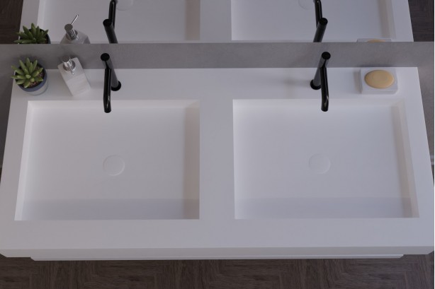 Double Vasque Corian® GIBRALTAR blanc suspendue vue de dessus