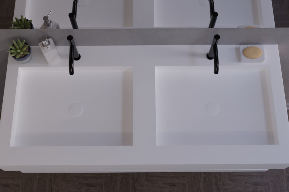 GIBRALTAR white freestanding Corian® double basin top view