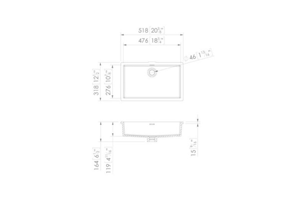 Technical view of the CHANCEL basin in Krion®