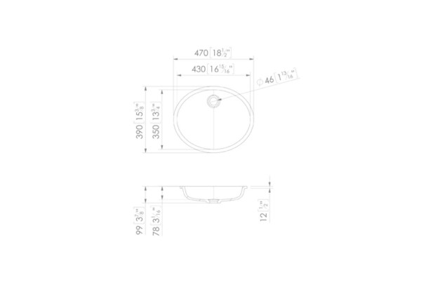 FUTUNA KRION® single sink unit technical view
