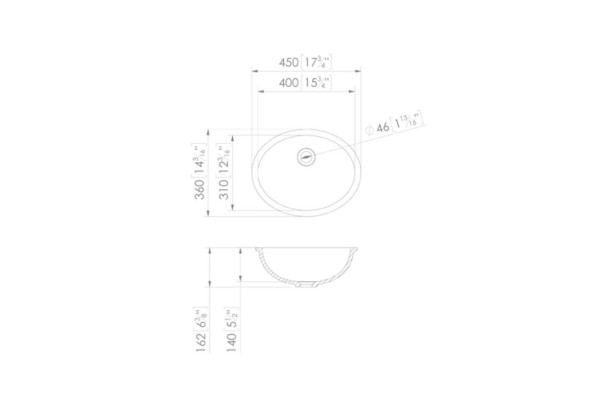 TAHAA KRION® single sink unit technical view