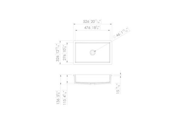 Plan vasque KRION® simple CALYPSO vue technique