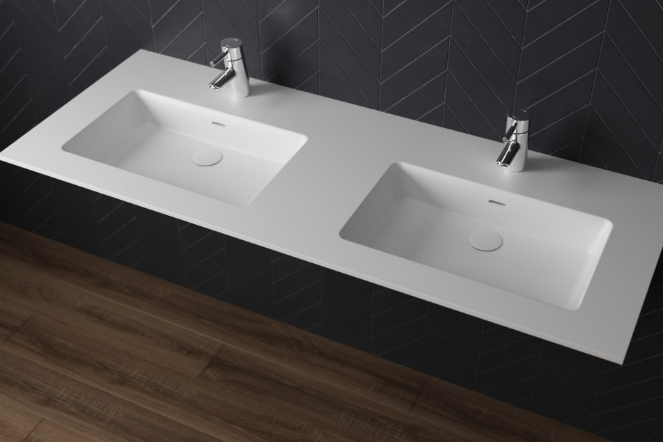 CREIZIC double washbasin in Krion® seen from the side