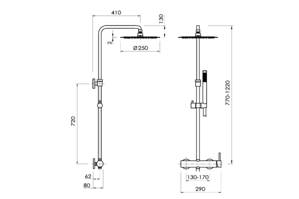 Bright Chrome LOOP K shower tap by Sanycces technical view