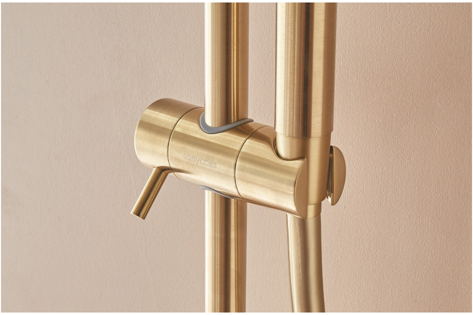 Brushed gold shower column model LOOP K Sanycces close-up view