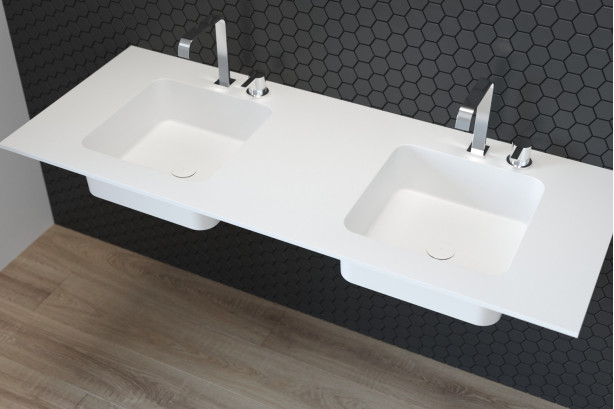 CAVALLO double washbasin in Krion® seen from the side