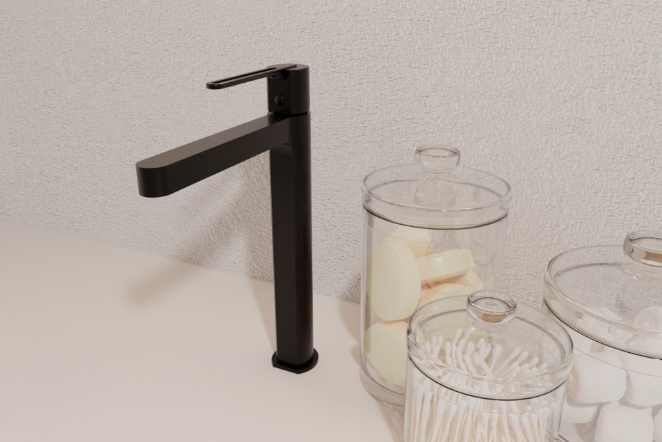 Hanaé basin mixer wall mounted in matt black - side view