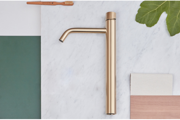 Brushed Gold LOOP K tall single-lever tap by Sanycces top view