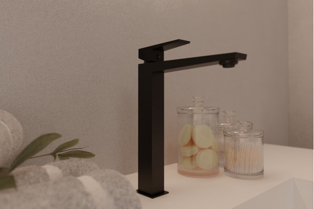 Grafik wall-mounted basin mixer in matt black - side view