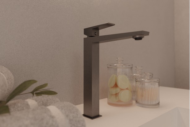 Grafik wall-mounted basin mixer in gun PVD - front view